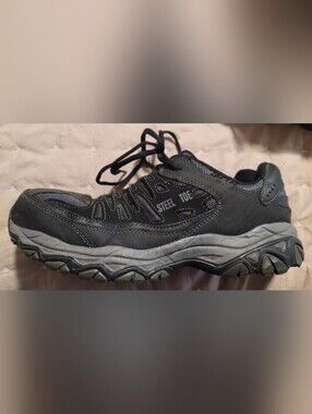 Skechers Steel Toe Work Shoes Men's Size 9.5 Black Leather Mesh Lace Up *READ*